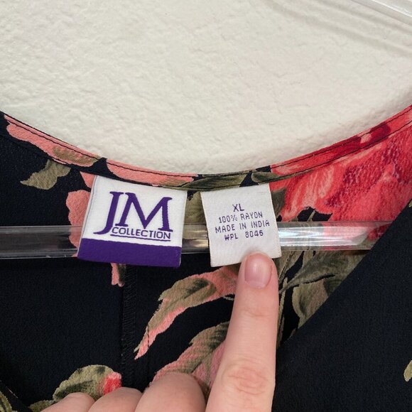 Vintage 90's JM Collection Black Pink Red Floral Midi Dress Sleeveless - Picture 4 of 7